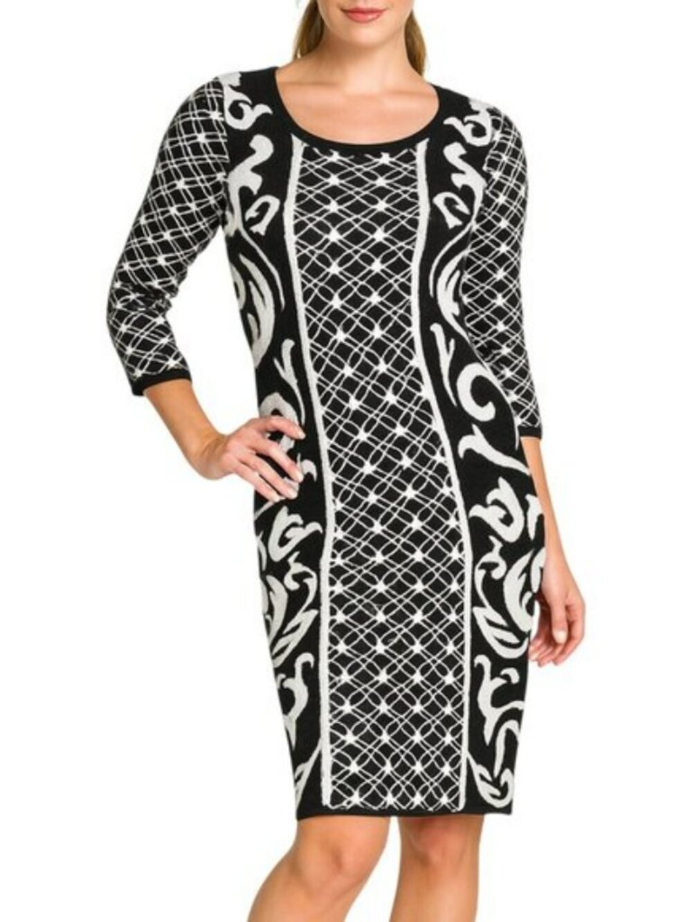 Sweater Dress Baroque Monochrome Bodycon Statement Cocktail Black White Small
